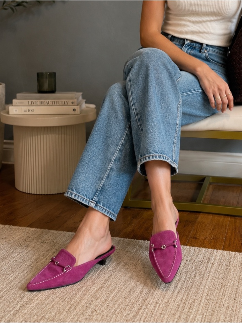 Cole Haan Magenta Suede Pointed Toe Mule Loafers Size 6.5B
